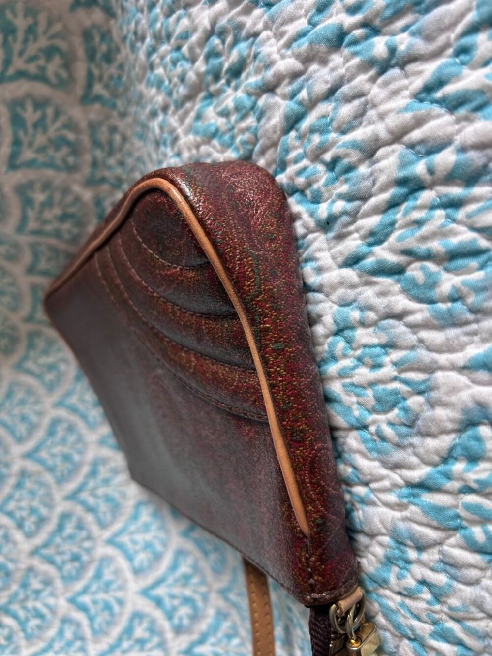 Vintage Etro Milano Paisley Mini Shoulder Bag Brown Coated Canvas Leather Italy - Picture 3 of 7